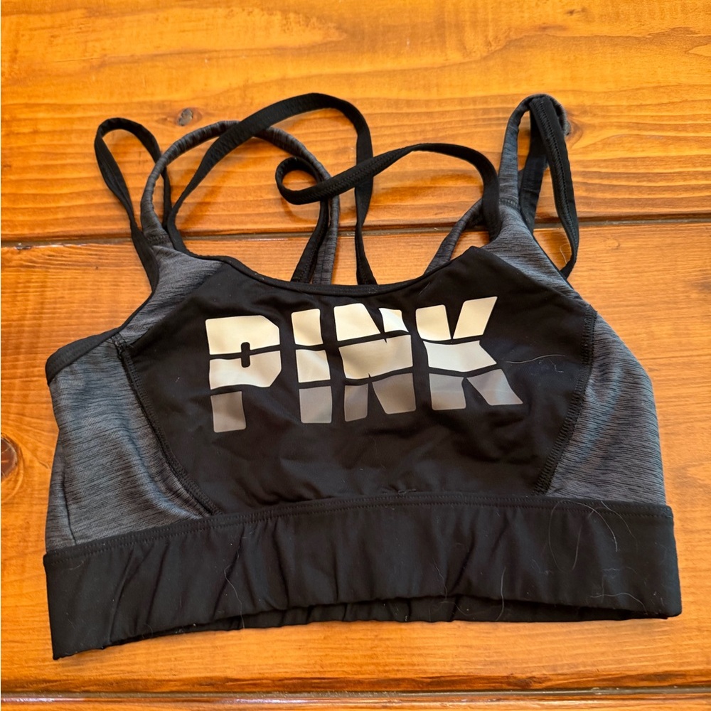 PINK Victoria's Secret Black and Gray Sports Bra